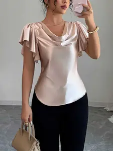 Elegant Casual Summer Sexy Cap Sleeve Asymmetrical Hem T-Shirt, Women's Fashion Top, Comfortable and Stylish, Perfect for Daily Wear