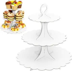 3-Tier Cupcake Stand Holder - White Cardboard Dessert Display Tower for Birthdays, Weddings & Parties (2-Pack) Lightweight Decor Ornaments