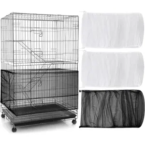 3 Pieces Large Adjustable Nylon Mesh Bird Cage Cover Seed Feather Catcher Soft Skirt Guard for Parakeet Macaw Round Square Cage, 118 x 15 Inch (Circumference x Width)