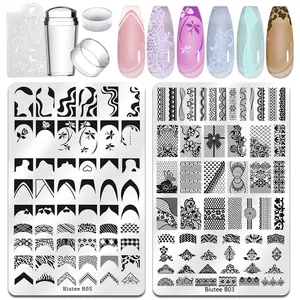 Biutee Nail Stamping Plates Set 2 counts Large Plate 110 Patterns Nail Art Stamper Scraper Nail Stamp Template Kit French Line Lace Flower Design Masnicure Plates