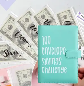 100 Envelope Savings Challenge Binder with Cash Envelopes for Office Home School Easy Fun Way to Save 5050 Budget Book Tracker Green