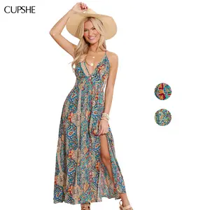 CUPSHE Main Feed Paisley Woven Plunging Neckline Sleeveless Maxi Dress Casual Womenswear SpringStatements