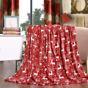 Elegant Comfort Velvet Touch Ultra Plush Christmas Holiday Printed Fleece Throw/Blanket-50 X 60inch, (Reindeer), 50 X 60 Inch