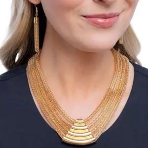 MESH-Age Gold Color Multi-Layered Necklace with Layered Design for Elegant Look
