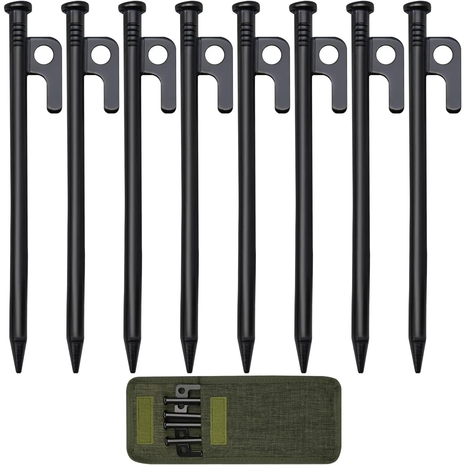 8/12/16/32 count Tent Stakes, 8/10/12/16in Tent Stakes Heavy Duty with Storage Bag, Forged Steel Tent Pegs for Camping Unbreakable and Inflexible(8count 8in Stakes)