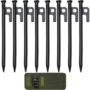 8/12/16/32 count Tent Stakes, 8/10/12/16in Tent Stakes Heavy Duty with Storage Bag, Forged Steel Tent Pegs for Camping Unbreakable and Inflexible(8count 8in Stakes)
