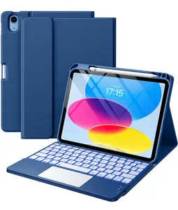 iPad 11th/10th Gen Case with Magnetic Detachable Keyboard, 7 Color Backlit, Folio Cover, Multi-Touch Trackpad, Bluetooth, Navy Blue