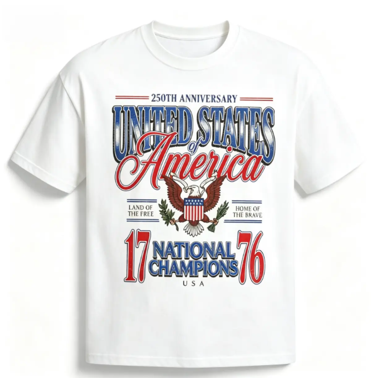 [SALE UP TO 50%] [FREE SHIP] July 4th 1776 National Champions Funny T-Shirt, America 250th Anniversary Oversized Tee, Distressed Americana