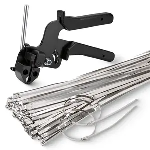 GJANSH Metal Zip Ties with Stainless Steel Cable Tie Gun, Special Tool For Fastening and Cutting Steel Zip Ties, 100pcs 11.8in Uv Resistant chain link fence Parts For Fence Exhaust Pipe Outdoor, fathersdaygift fathersdaygift
