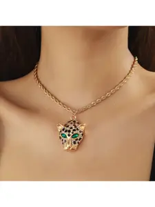 Best-selling shiny leopard rhinestone pendant, punk-style creative leopard head necklace