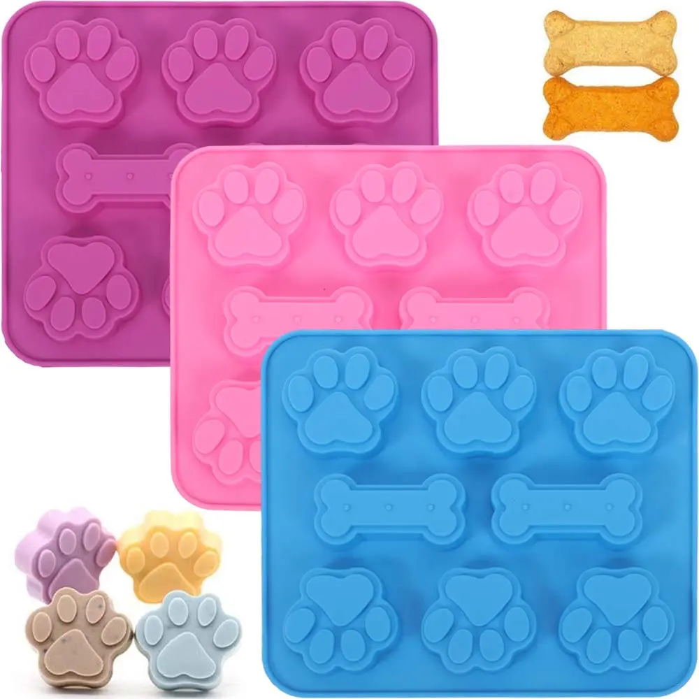 3PCS Silicone Dog Treat Molds - Paw and Bone Shaped Bakeware Set for Chocolate, Candy, Jelly, Biscuits - Flexible and Non-stick, Microwave, Oven, Refrigerator, Dishwasher Safe, Homemade Pet Treat Baking Tray money gift, Pressed