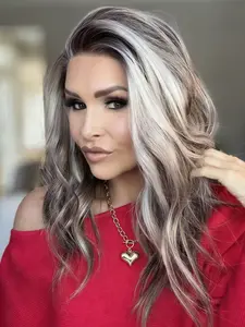 MACA BAKA Sage Layered Short Highlight Iced Brown Lace Front Wig Pre Plucked Glueless Low Density 14 Inches Natural Wavy Mixed Brown HD Synthetic Lace Front Wigs for Women with Scandinavian Hairline