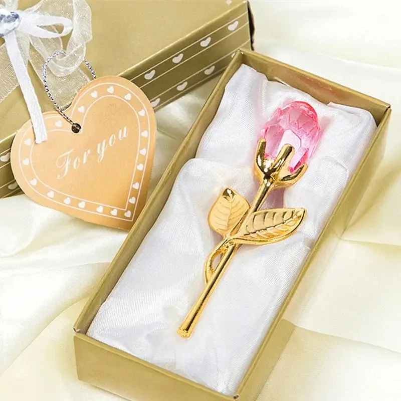Crystal Glass Rose Artificial Flower - Wedding Guest Gifts Lightweight Transparent
