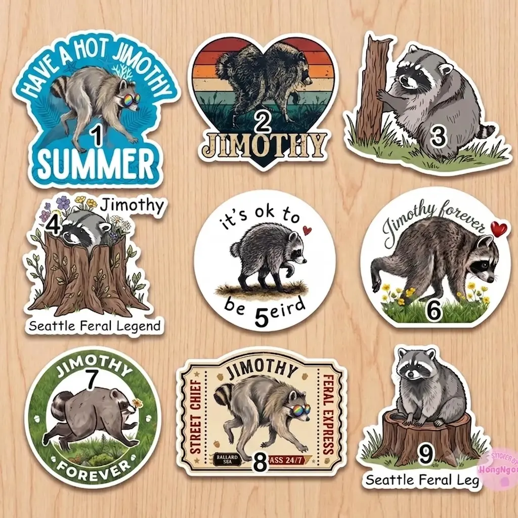 9 pcs Jimothy the Raccoon Vinyl Waterproof Sticker ( Buy 5 Get 1 Sticker Free )