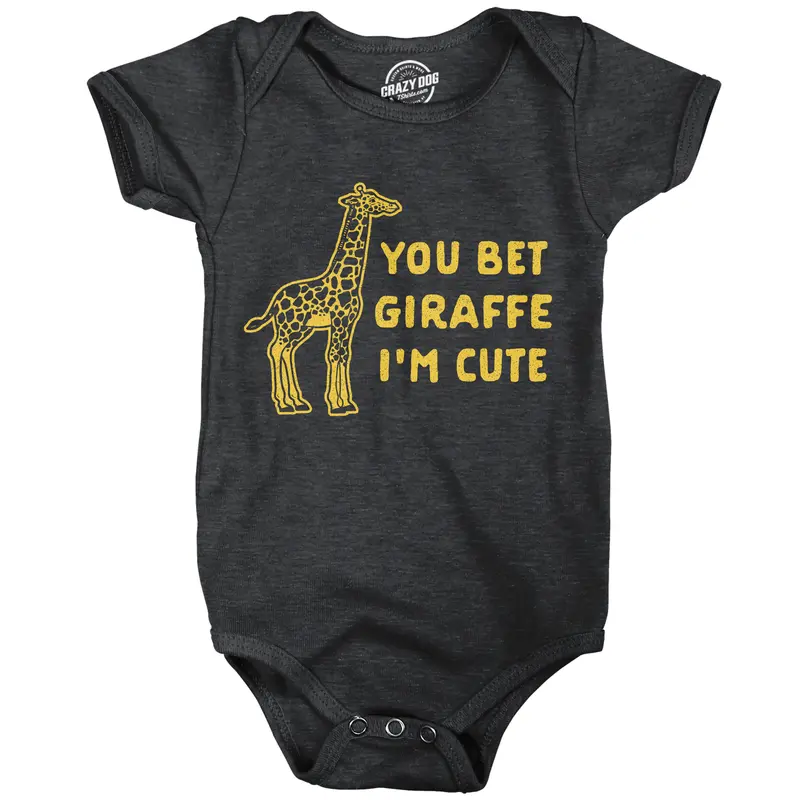 You Bet Giraffe Im Cute Baby Bodysuit Funny Saying Joke Graphic Jumper for Infants Funny Baby Onesies Brother Clothes for Baby Funny Animal Creeper Novelty Baby Tee Black
