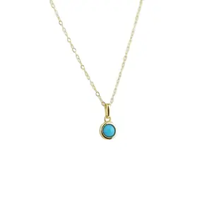 14K Gold Blue Turquoise Wedding Necklace, Layering Gemstone Necklace, Genuine Charm Turquoise Necklace, Sterling Silver Gift For Women