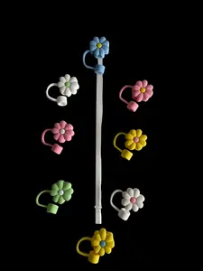 Reusable Flower Power Silicone Straw Covers - Fits Most Tumblers and Glass Cup Straws - Drinkware Accessories