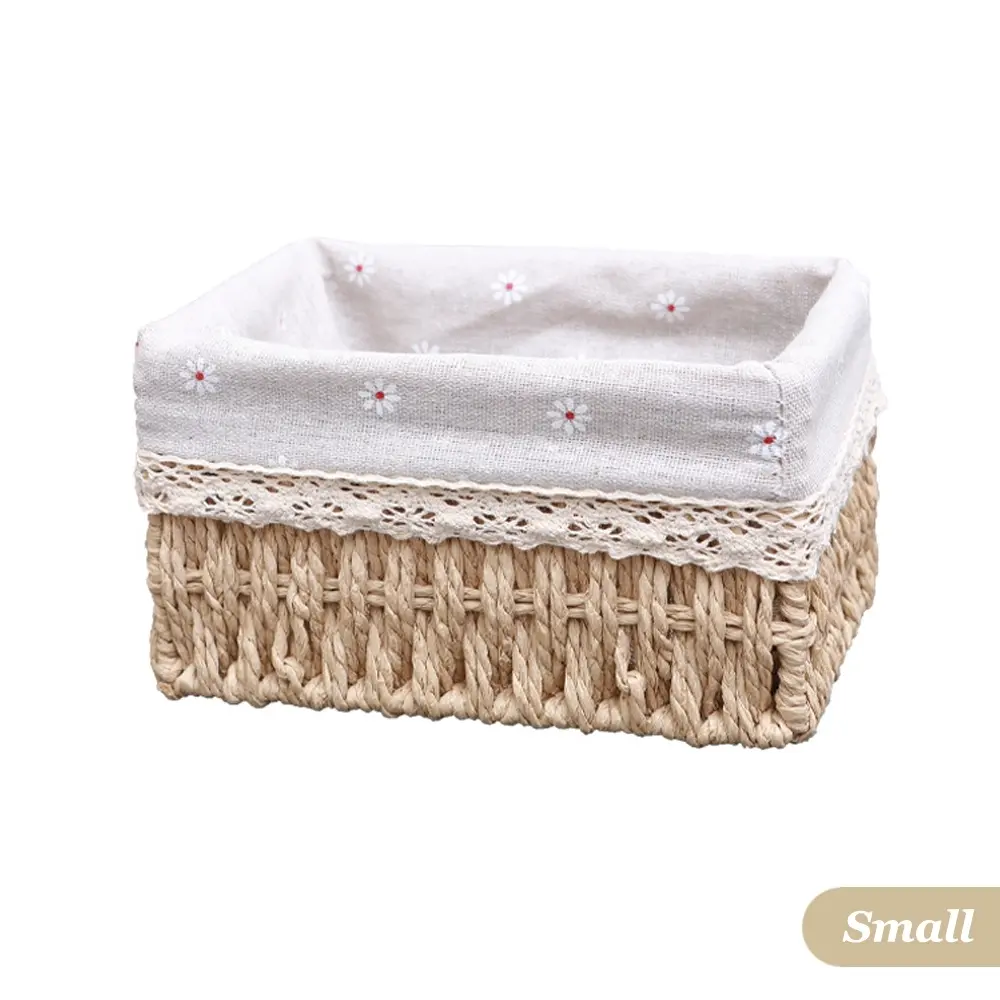Boho Style Woven Decorative Storage Basket Set, Handmade Cosmetic Organizer, Vintage Country Style with Fabric Lining, Stackable Rectangular Box, Home Organizers