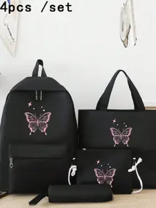 4pcs Print Fashion Backpack Set, Large Capacity Casual Commute Bag, Ideal Gift for Friends and Family, All Seasons Use