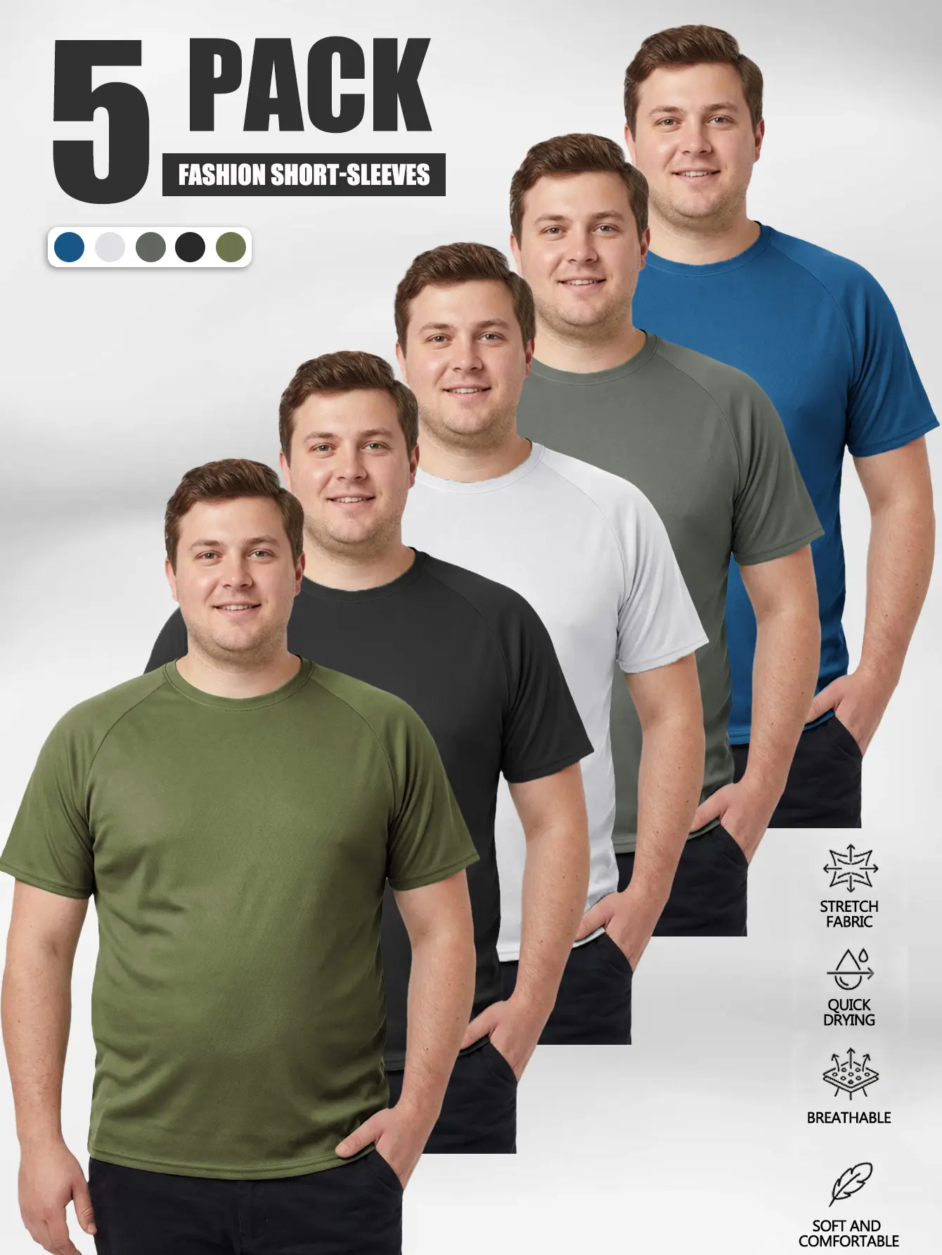 5-Pack Big & Tall Men’s Athletic T-Shirts – Quick Dry, Breathable, Perfect for Gym & Casual Wear tiktokshopbacktoschool