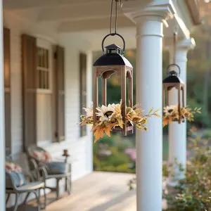 Glitzhome 20"H Fall Neutral Sunflower, Pumpkin and Leaf Wood Lantern Centerpiece
