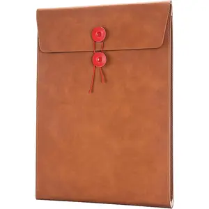PU Leather A4 File Folder Document Holder Filing Envelope Project File Portfolio with String Tie Closure 3/4 Inch Expansion Brown