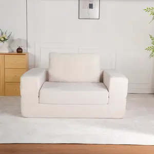 Convertible Compressed Sofa Bed for Humans and Pets – Modern Floor Sofa (with Bolster Pillow) for Living Room and Bedroom, Corduroy Fabric, No Assembly Required