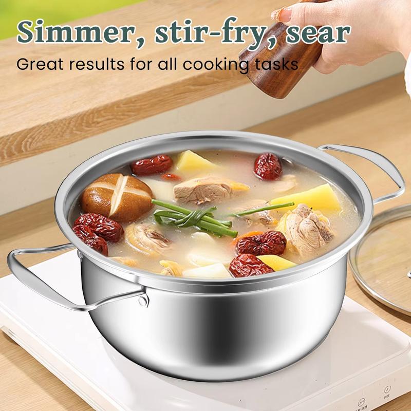Cookware Set, Stainless Steel Construction, Suitable for Stir-Frying, Braising, and Other Multi-Purpose Use