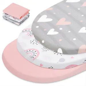 Haleeone 3 Pack Stretchy Bassinet Sheets - Universal Fit for Rectangle, Round, Oval, Hourglass Cradles & Moses Baskets - Soft Breathable Fitted Bassinet Sheets Set for Baby, 16 x 32inch