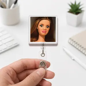 Funny Barbie Face Badge Reel, Sarcastic Work Humor ID Holder, Nurse Badge Reel, Coworker Gift