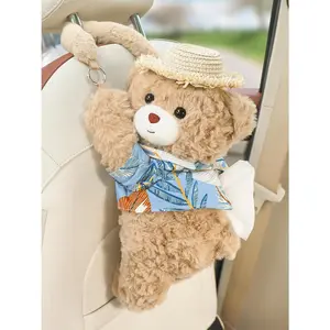 Teddy Bear Tissue Holder Accessories for Car Cute Animal Funny Plushie Plush Hanging Tissue Box Cover in Car Decorative Tissue Storage for Home Bathroom Bedroom Office