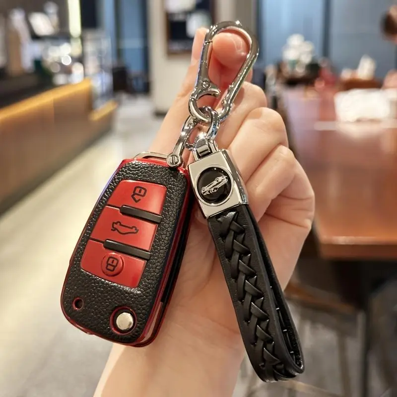 TPU Car Key Fob Case with a Braided Lanyard for Various for AUDI Models Including C6, R8, A1, A3, Q3, A4, A5, Q5, A6, A7, S6, And TT RS Sline Additions