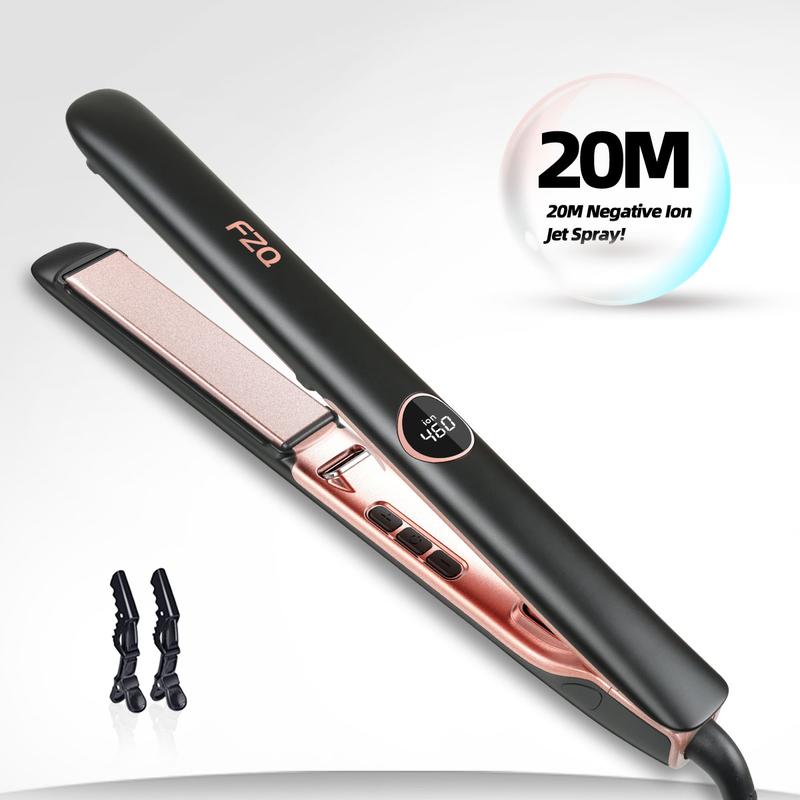 FZQ 20M Negative Ion Care,Hair Straightener & Curling Iron 2 in 1,3D Floating Ceramic Glaze & Precise LCD Temperature Control, 310°F-460°F For Different Hair Types,100v-240v Universal Voltage Curler Comfort Curly