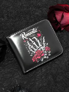 Trendy Short Rose Skull Devil Men's Wallet Card Holder, Large Capacity, Casual Style, Halloween Pattern, All Seasons