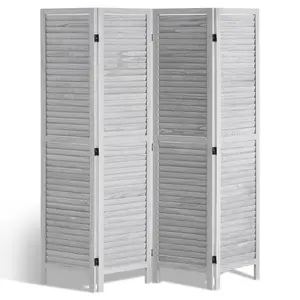 【Summervibes】VEVOR Wood Room Divider, 4 Panel Folding Privacy Screen, 66.9 Inches Tall Indoor Wooden Partition, Portable Decoration Screen, for Room Separation, Home, Office, Restaurant & Bedroom (Light Grey)
