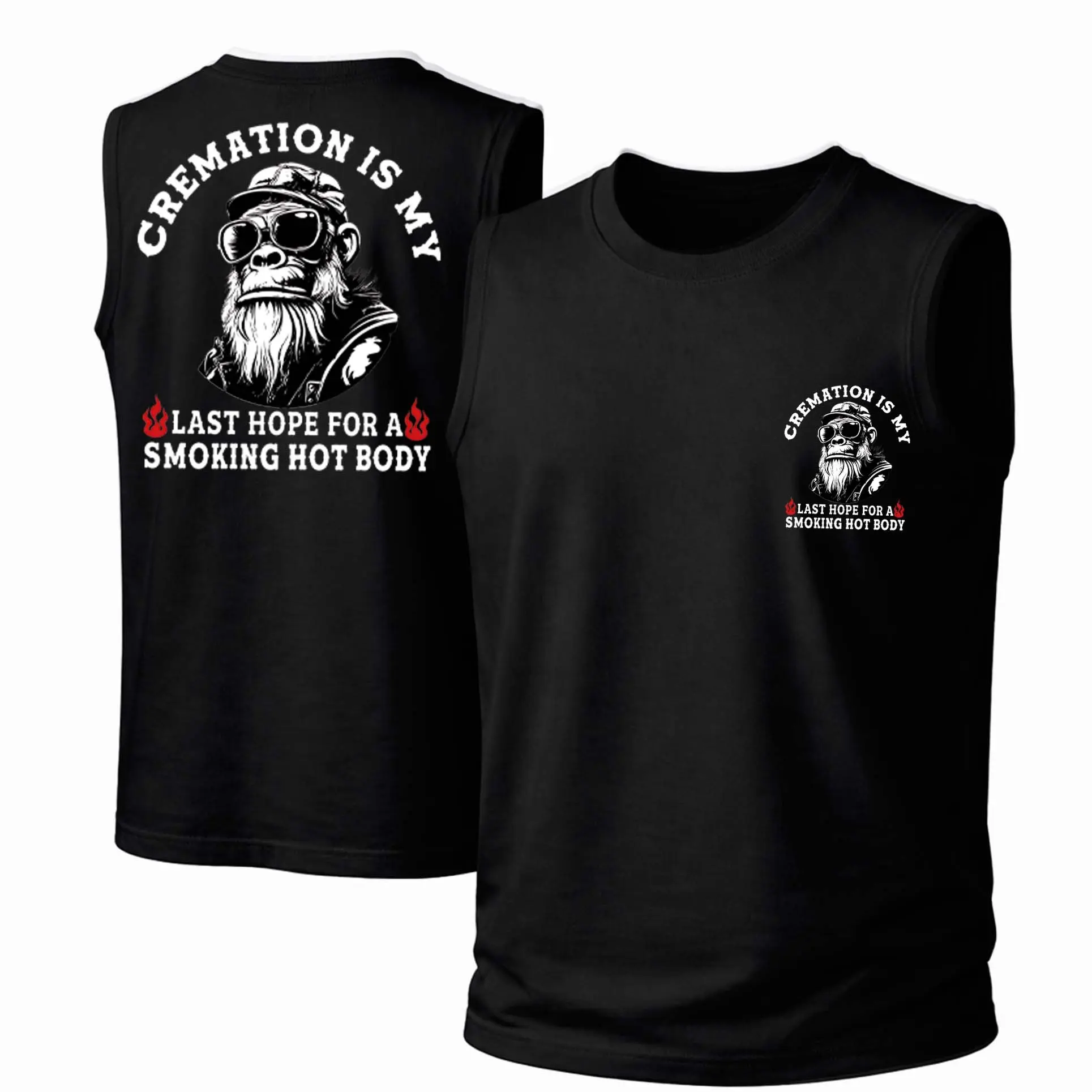 Men's Cotton Sleeveless Tank Top - "Last Hope For A Smoking Hot Body" — Punk Printed Style. This Is A Casual Item Suitable For Both Men And Women, Especially Perfect For Spring And Summer; The Cool Print And Classic Crew Neck Cut