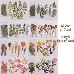 48PCS Transparent Plant Stickers Set Romantic Easy To Paste Simulation Plant Flower Stickers/floral Stickers/bullet Journal Stickers Decals For Scrapbook Aesthetic Room