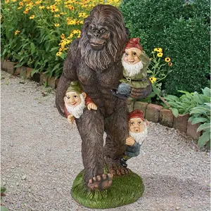 Unique Sasquatch & Gnome Resin Statue - Versatile Indoor/Outdoor Decor for Living Room, Patio, Garden - Perfect for Halloween & All Occasions Solar Garden Bigfoot