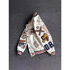 Heavy Embroidery Leather Jacket High-end Feel Unisex Casual Jacket Baseball Jacket Loose Fit Outerwear TikTok Shop Store Men's Clothing Clothes Men's