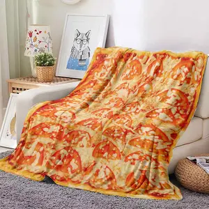 Delicious Pizza Print Blanket Funny Food Flannel Round Blanket Soft Warm Throw Blanket Nap Blanket For Couch Sofa bed game