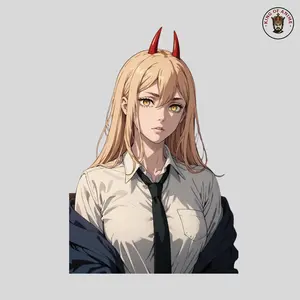 Power in Tie Vinyl Sticker, Chainsaw Man Anime Waifu Serious Look Decal Art for Fans