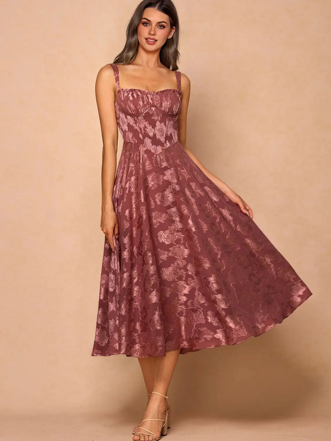 AZAZIE Sylvie Women's Vintage Midi Dress, Sleeveless Fil-Coupé Formal Party Gown with Boned Corset Bodice & Adjustable Straps