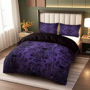 Gothic Skull Print Bedding Set, 3 Piece Includes Duvet Cover and Pillowcases, High Definition Seasonal Prints, Home and Dorm Use