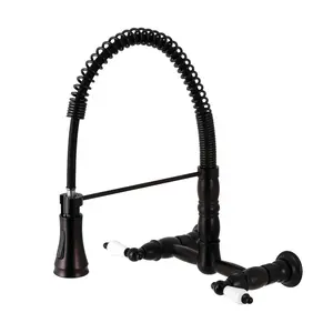 Gourmetier Heritage Two Handle Wall Mount Pull Down Sprayer Kitchen Faucet