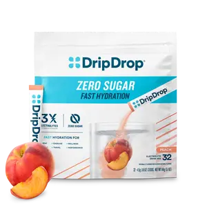DripDrop Zero Sugar Peach Electrolyte Powder, 8 oz sticks, 32 count