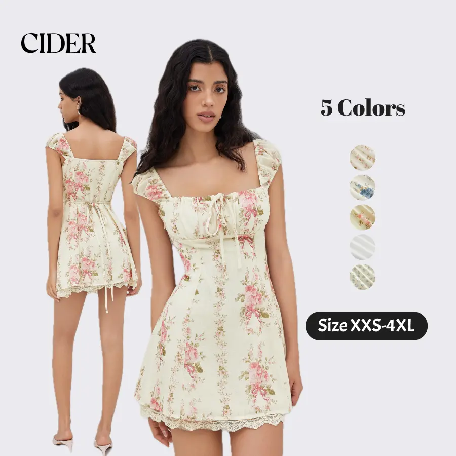 Cider Square Neck Floral Knotted Mini Dress Summer Garden Vaction Womenswear SummerFinds