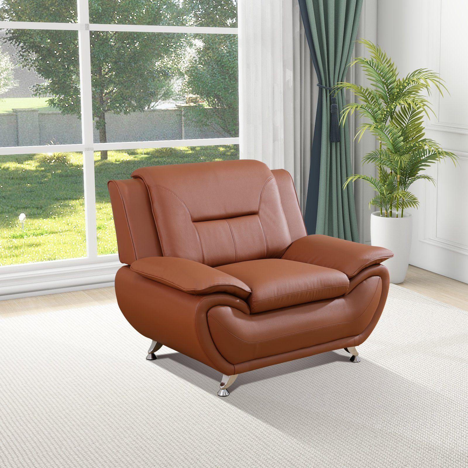 3-Piece Bright Bronze PU Leather Sofa Set, Indoor Living Room Furniture Couch