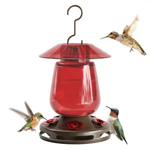 Auslar 16 oz Red Glass Hummingbird Feeder - Outdoor Hanging Barn Lantern Shape, 5 Flower Feeding Ports, Built-in Ant Moat, Rustproof, Leakproof Garden Decor for Valentine's Day, Mother's Day