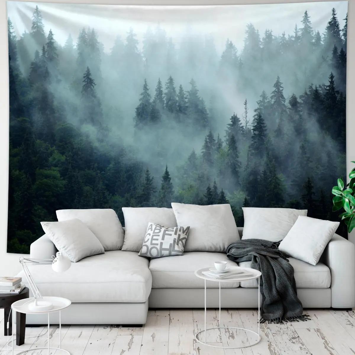 Misty Forest Pattern Tapestry, Natural Landscape Mountain Range Plant Tree Tapestry, Large Art Wall Hanging, Aesthetic Art Home Decoration Wall Hanging, Durable Decorative Tapestry, Tapestry Wall Mural, Wall Tapestries, Tapestry Room Decor