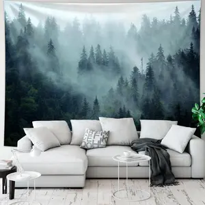 Misty Forest Pattern Tapestry, Natural Landscape Mountain Range Plant Tree Tapestry, Large Art Wall Hanging, Aesthetic Art Home Decoration Wall Hanging, Durable Decorative Tapestry, Tapestry Wall Mural